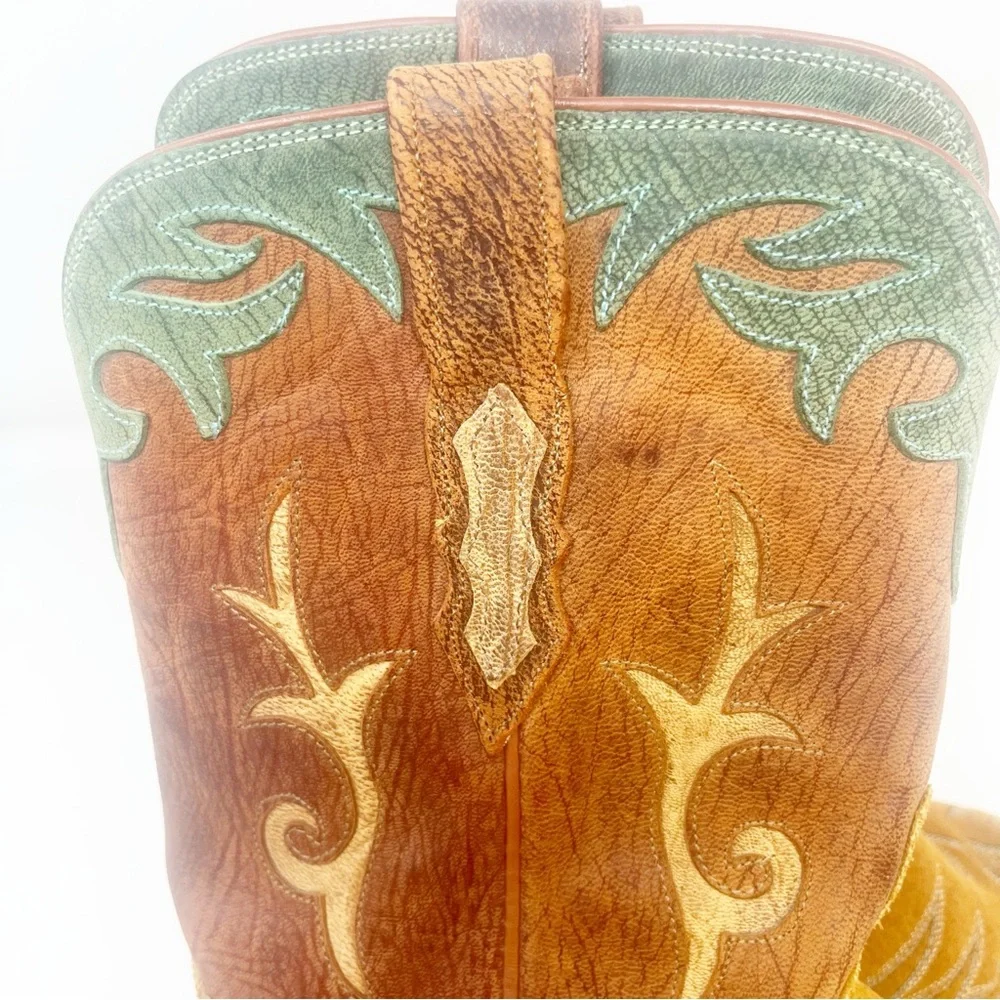 Lucchese Boots Green Suede Snip Toe Western Cowgirl - Picture 6 of 12